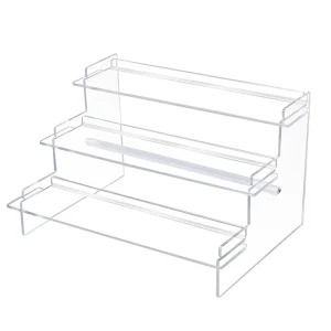 Custom 3-Tier Clear Acrylic Display Risers with Reinforced Storage Rack