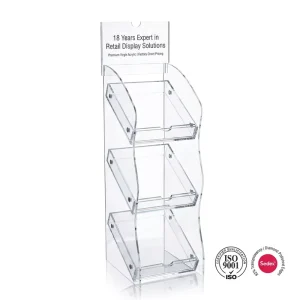 Custom 3-Tier Slanted Countertop Acrylic Display Rack for Cosmetics and Snacks