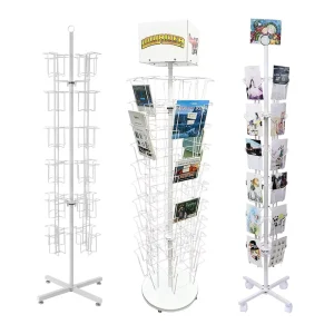 Custom 4 Side Floor Metal Wire Rotating Postcard Display Stand Card Display Racks Brochure Stand for Retail Store