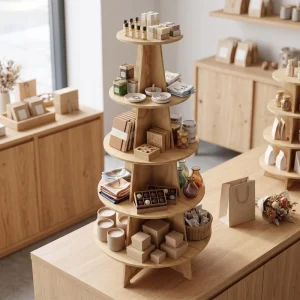 Custom 5-Tier Round Wood Retail Countertop Display Rack for Gifts and Crafts