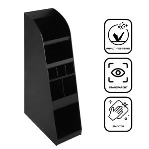 Custom 6-Compartment Floor-Standing Black Acrylic Display Stand for Supermarket Retail Stores