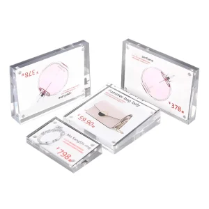 Custom Acrylic Photo Frame Portable Square Beveled Block Display Stand Clear Polished Surface