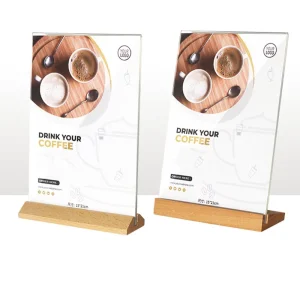 Custom Acrylic Wooden Stand Double sided Display Stand Display Rack Acrylic Solid Wood Base Holder Advertising Card Table Decor