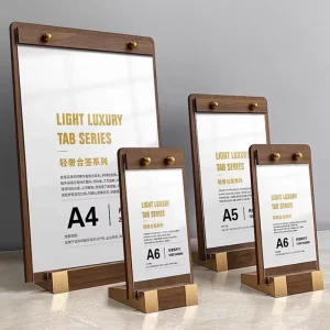 Custom Acrylic Wooden Stand Double sided Display Stand Display Rack Acrylic Solid Wood Base Holder Advertising Card Table Decor
