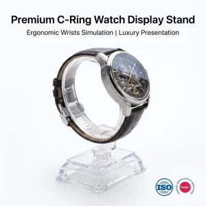 Custom Clear Acrylic C-Ring Watch and Bangle Bracelet Display Stand for Jewelry Retail Stores