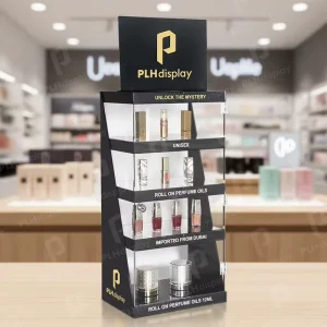 Custom Clear Acrylic Perfume Display Stand with Lock and Cosmetic Showcase