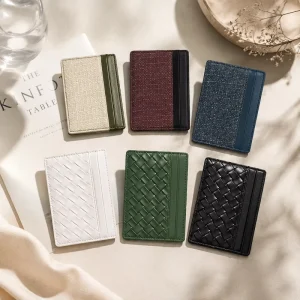 Custom Colors Ultra Thin Woven PU Leather Card Holder Color Block Credit Card Wallet for Daily Commute and Business