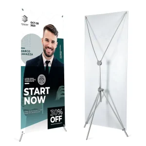 Custom Curved Polyester Banner X Stand with Adjustable Aluminum Tripod