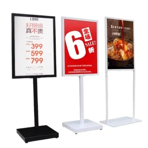 Custom DIY for Detachable Metal Poster Floor Stand Display with Wood Plastic Options for Stand Alone Advertising Board