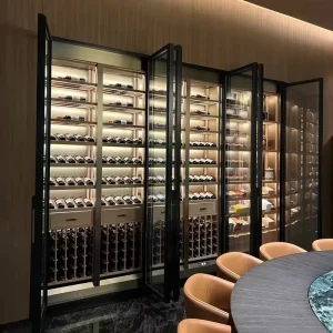 Custom Design Bar Home Furniture Led Light Stainless Steel Glass Wine Cellar Display Wine Cabinet One stop Solution