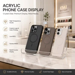 Custom Eco-Friendly High-Transparency 5mm Thick Acrylic Phone Case Display Stand Countertop Mobile Accessories