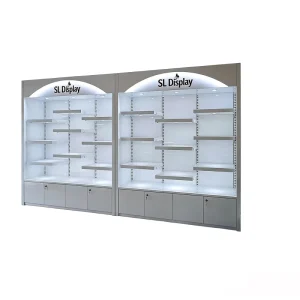 Custom Elegant Wooden Watch Display Cabinet With LED Lighting Eco Friendly Glass Door Boutique Store Design Jewelry Counter