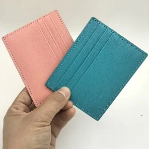 Custom Embossed Logo Cross Grain PU Leather Double Side Card Holder Multiple Colors Promotional Business Card Case