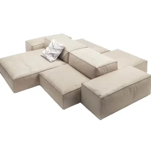 Custom Fabric and Leather Modular Sectional Sofa