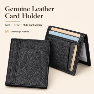 Custom Genuine Leather RFID-Blocking Business Card Holder for Credit and ID Cards