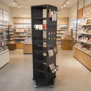 Custom Gifts and Toys Store Fixture Metal Rotating Pegboard Display Stand with Adjustable Shelf for Souvenirs Mugs Retail Store