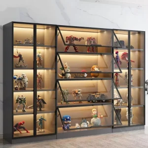 Custom Glass Display Cabinet with LED Lights Aluminum Frame Collectible Figure Showcase for Home and Stores