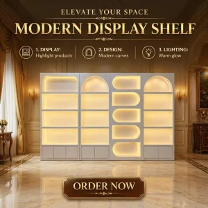 Custom LED Light Shelf Nail and Skincare Display Cabinet for Salons or Cosmetic Stores
