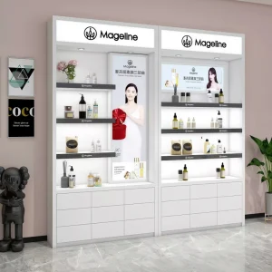 Custom Lacquered Cosmetic Display Cabinet for Beauty Salon and Live Streaming Backdrop