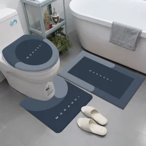 Custom Logo 3-Piece Bathroom Bath Rug Set Toilet Floor Mats Anti-Slip Absorbent Diatomite