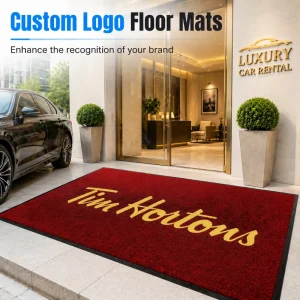 Custom Logo Commercial Doormat with Non Slip Rubber Backing Burgundy Nylon Dirt Trapping Washable Business Welcome Mat