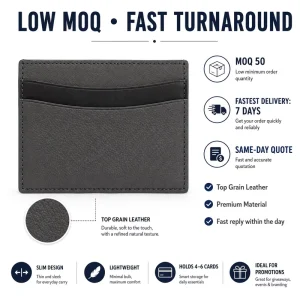 Custom Logo Front Pocket Card Holder with Gray Finish and Fine Edge Stitching