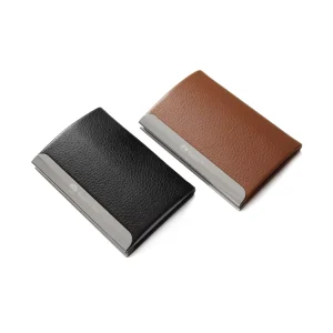 Custom Logo Metal Edge Genuine Leather Name Business Card Holder