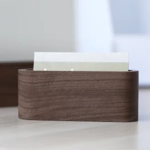Custom Logo Natural Walnut Wooden Business Card Holder for Office Desk