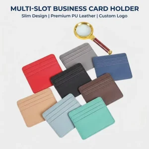 Custom Logo PU Leather Business Card Holder Multi Slot Slim Card Case Sleeve Travel Wallet for Corporate Gift