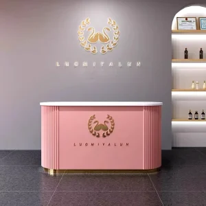 Custom Logo Pink Reception Counter for Beauty Salon