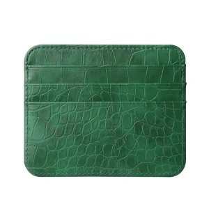 Custom Logo RFID Blocking Slim Crocodile-Embossed Genuine Leather Card Holder