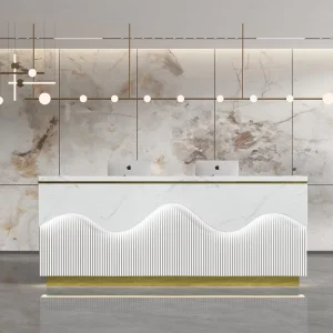 Custom MDF Reception Desk with High-Gloss Finish for Hotel Lobby or Beauty Spa