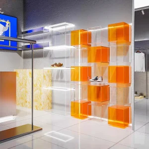 Custom Made Acrylic Clothing Rack Color Acrylic Organizer Stand Square Cube Bag Boxes Acrylic Shoe Store Wall Mounted Display