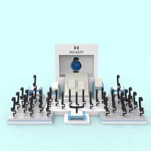 Custom Matte Lacquered Acrylic and Wooden Watch Display Rack with Pillow and C-Ring Holder