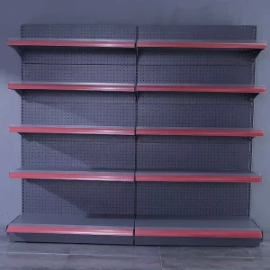 Custom Metallic Supermarket Display Rack Double-Sided Light-Duty Freestanding Iron Shelf