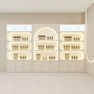 Custom Minimalist LED-Light Cosmetic Display Shelf Multi-Tier Storage Rack for Beauty Salon and Barbershop