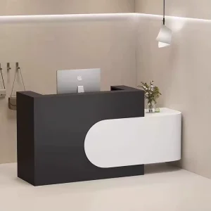 Custom Modern Black Wood Reception Desk with Partition for Hotels or Schools