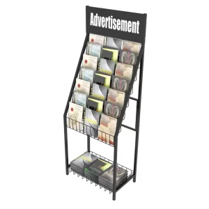 Custom Modern Metal Powder Coated Freestanding Bookstore Display Rack Stand for Comic Books Magazines Newspapers and Brochures