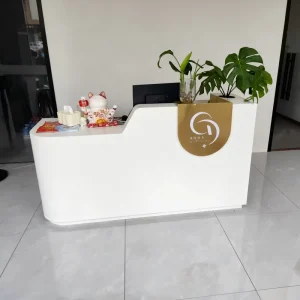 Custom Modern Minimalist Square Stainless Steel Wood Reception Desk Black Small Bar Counter for Beauty Salon