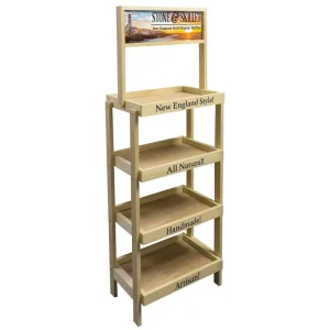 Custom Modern Pine Wood Display Stand Recyclable Shop Floor Wood Retail Display for Nature Inspired Stores
