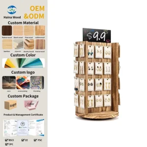 Custom Modern Standing Type Wood Jewelry Display Stand Four Layers Large Capacity Rotating Design Waterproof Durable Portable