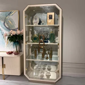Custom Modern Wine Bar Glass Display Cabinet with Adjustable Height and 4 Shelves