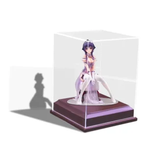 Custom Multi-Function Acrylic Display Box with Wood Base 19x19x25CM Silk Screen Printing DIY Handcrafted Toy Display Stand