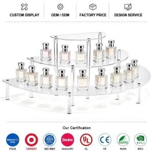 Custom Multilayer Half Moon Acrylic Display Risers Clear Stand Organizer For Dessert Cupcake Perfume Food Funko POP Figure