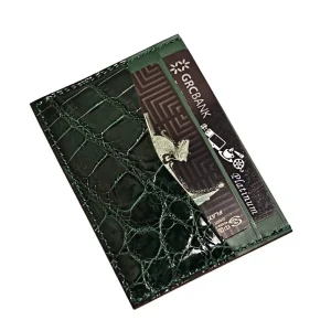 Custom One piece Dark Green Crocodile Leather Business Card Holder Solid Color Open Top Minimalist Business Card Case