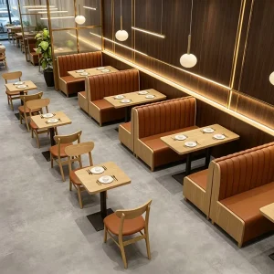 Custom PU Leather High Back Restaurant Booth Seating Commercial Banquette Sofa Wood Frame Dining Table Set Hotel Cafe Diners
