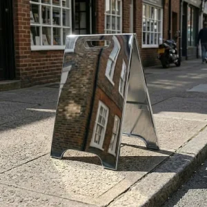 Custom Pattern Mirror A-Frame Sign Commercial Sidewalk Outdoor Floor Stand Metal Coffee Shop Sign Board