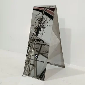 Custom Pattern Mirror a Frame Sign Commercial Sidewalk Outdoor Floor Stand Advertising Metal Coffee Shop Mirror Sign Board
