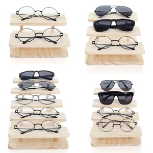Custom Pine Wood Rectangle 5-Tier Optical Glasses Display Stand with Varnish Finish