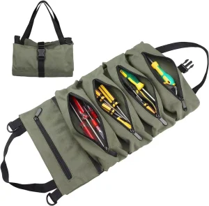 Custom Portable Heavy Duty Tool Carrier Tote Canvas Electrician Roll up Tool Bag Organizer with Separate Pouches